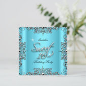 Blue Elegant Sweet Sixteen 16 Birthday Party Kaart (Staand voorkant)