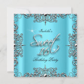 Blue Elegant Sweet Sixteen 16 Birthday Party Kaart (Voorkant)
