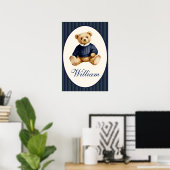 Blue Elegant Teddy Bear Poster (Thuiskantoor)