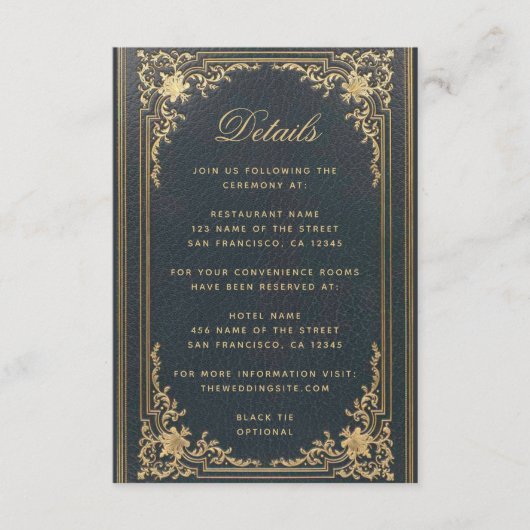 Blue Elegant Wedding Details - Goud Script Informatiekaartje (Voorkant)