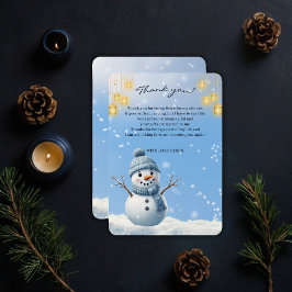 Blue Elegant Whimsical Winter Snowman Baby shower Bedankkaart