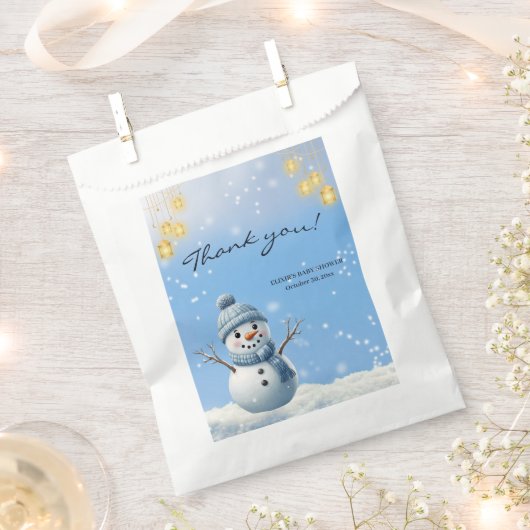 Blue Elegant Whimsical Winter Snowman Baby shower Bedankzakje (Geknipt)