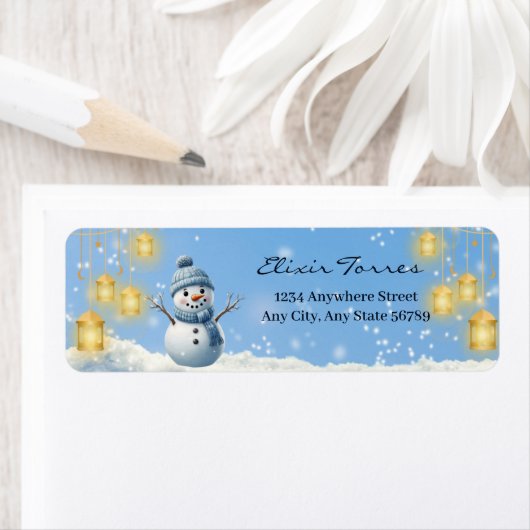 Blue Elegant Whimsical Winter Snowman Baby shower Etiket (Insitu)