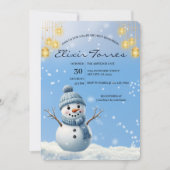 Blue Elegant Whimsical Winter Snowman Baby shower Kaart (Voorkant)