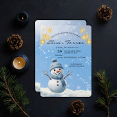 Blue Elegant Whimsical Winter Snowman Baby shower Kaart