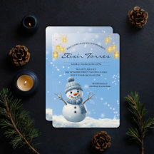 Blue Elegant Whimsical Winter Snowman Baby shower