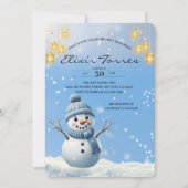 Blue Elegant Whimsical Winter Snowman Baby shower Kaart (Voorkant)