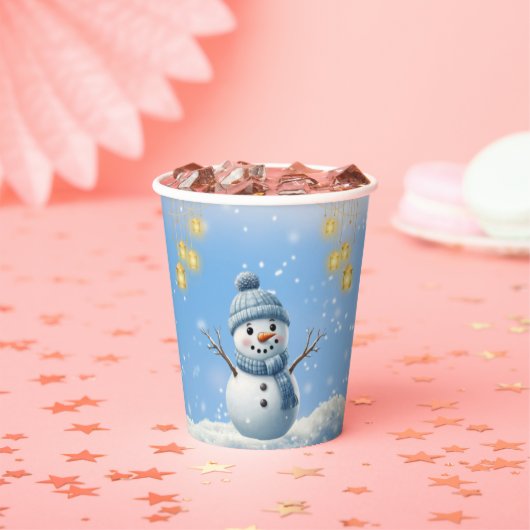 Blue Elegant Whimsical Winter Snowman Baby shower Papieren Bekers (Insitu)