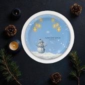 Blue Elegant Whimsical Winter Snowman Baby shower Papieren Bordje