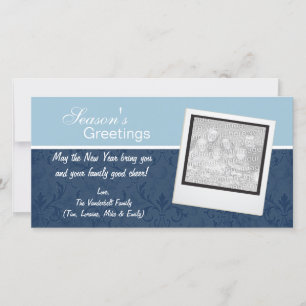 Blue Elegant Winter Holiday Photo Cards Feestdagenkaart