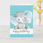Blue Elephant 1st Birthday Baby Boy Kaart (Gele Bloem)