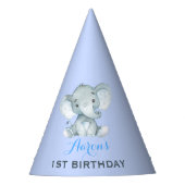 Blue Elephant 1st First Birthday Baby Boy Oerwoud Feesthoedjes (Voorkant)