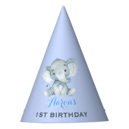 Blue Elephant 1st First Birthday Baby Boy Oerwoud Feesthoedjes