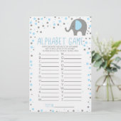 Blue Elephant Alphabet Baby shower Game Briefpapier (Staand voorkant)