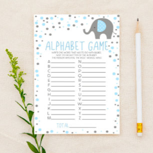Blue Elephant Alphabet Baby shower Game Briefpapier