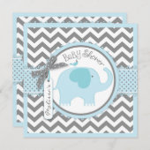 Blue Elephant and Chevron Print Baby shower Kaart (Voorkant / Achterkant)