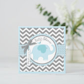 Blue Elephant and Chevron Print Baby shower Kaart (Staand voorkant)