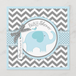 Blue Elephant and Chevron Print Baby shower Kaart
