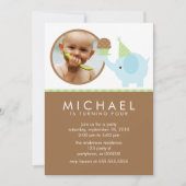 Blue Elephant and Cupcake Birthday Kaart (Voorkant)