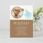 Blue Elephant and Cupcake Birthday Kaart (Staand voorkant)