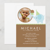 Blue Elephant and Cupcake Birthday Kaart (Voorkant / Achterkant)