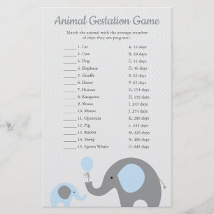 Blue Elephant Animal Gast Match Shower Game