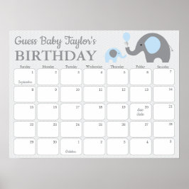 Blue Elephant Baby Birthday Predication Calendar Poster