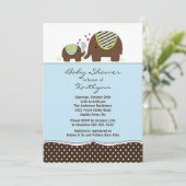 Blue Elephant & Baby Boy Baby shower Invitation Kaart (Staand voorkant)