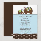 Blue Elephant & Baby Boy Baby shower Invitation Kaart (Voorkant / Achterkant)