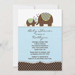Blue Elephant & Baby Boy Baby shower Invitation Kaart