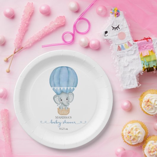 Blue Elephant Baby Boy Douche Papier Bord (Feest)