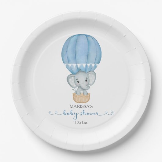 Blue Elephant Baby Boy Douche Papier Bord (Voorkant)
