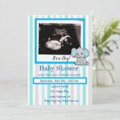 Blue Elephant Baby Boy Echografie Baby shower Kaart (Staand voorkant)