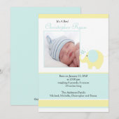 Blue Elephant Baby Boy Foto kondiging Kaart (Voorkant / Achterkant)