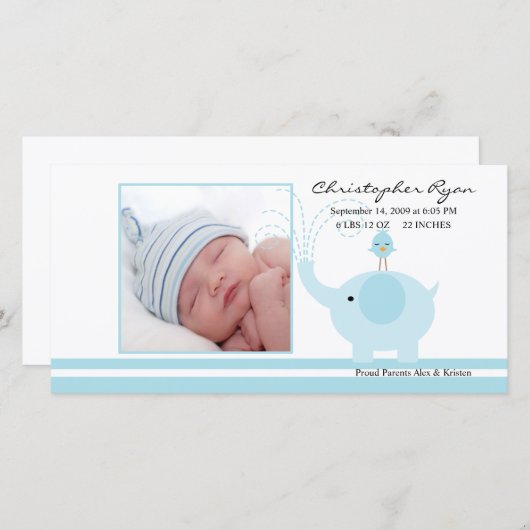 Blue Elephant Baby Boy Geboorteaankondiging Aankondiging (Voorkant / Achterkant)