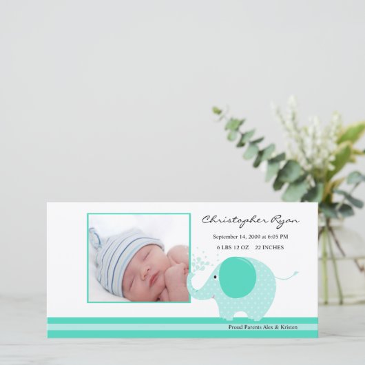 Blue Elephant Baby Boy Geboorteaankondiging Aankondiging (Staand voorkant)