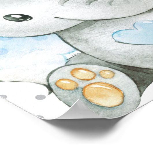 Blue Elephant Baby Boy Nursery Wall Art Gift Poster (Hoek)