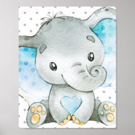 Blue Elephant Baby Boy Nursery Wall Art Gift Poster
