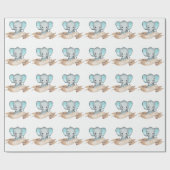 Blue Elephant Baby Boy Pattern Sjabloon Name Cadeaupapier (Vlak)