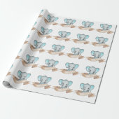 Blue Elephant Baby Boy Pattern Sjabloon Name Cadeaupapier (Uitgerold)
