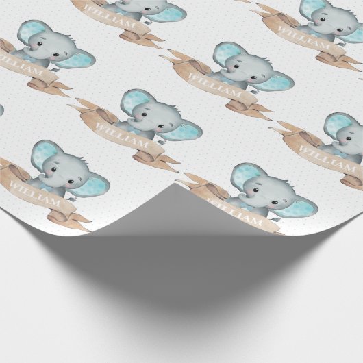 Blue Elephant Baby Boy Pattern Sjabloon Name Cadeaupapier (Hoek)