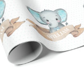 Blue Elephant Baby Boy Pattern Sjabloon Name Cadeaupapier (Rol Hoek)