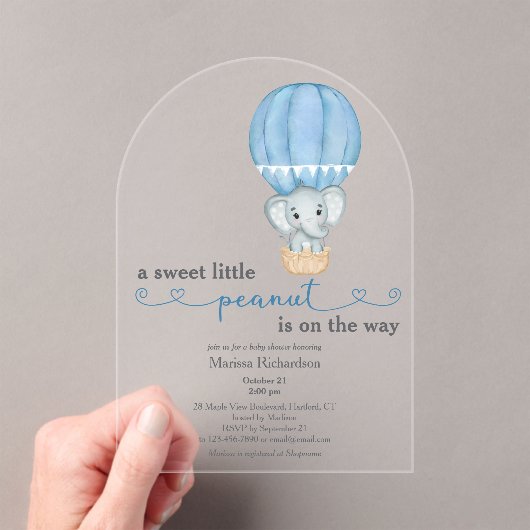 Blue Elephant Baby Boy Shower Arch Acryl Uitnodigingen (Insitu (Draagbaar))