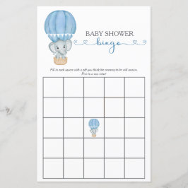 Blue Elephant Baby Boy Shower Bingo spel