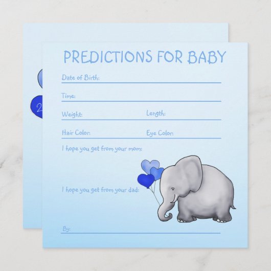 Blue Elephant Baby Boy Shower Predictions for Baby Kaart (Voorkant / Achterkant)