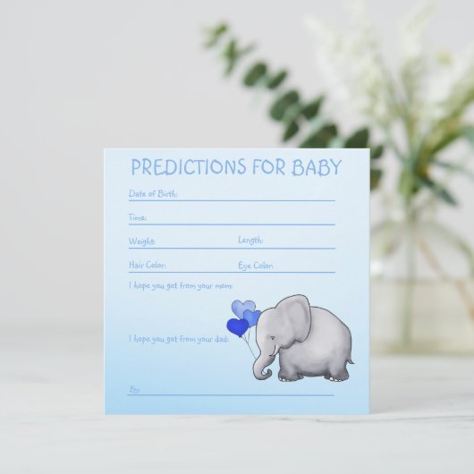 Blue Elephant Baby Boy Shower Predictions for Baby Kaart (Staand voorkant)