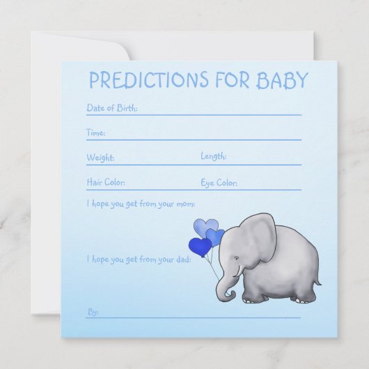Blue Elephant Baby Boy Shower Predictions for Baby Kaart (Voorkant)
