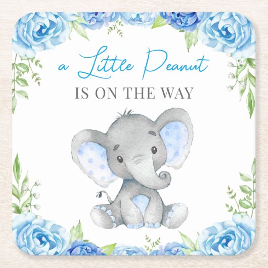 Blue Elephant Baby Boy Shower Sprinkle Birthday Kartonnen Onderzetters (Voorkant)