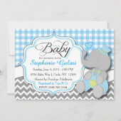 Blue Elephant Baby Boy Shower Uitnodigen Kaart (Voorkant)