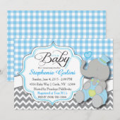 Blue Elephant Baby Boy Shower Uitnodigen Kaart (Voorkant / Achterkant)